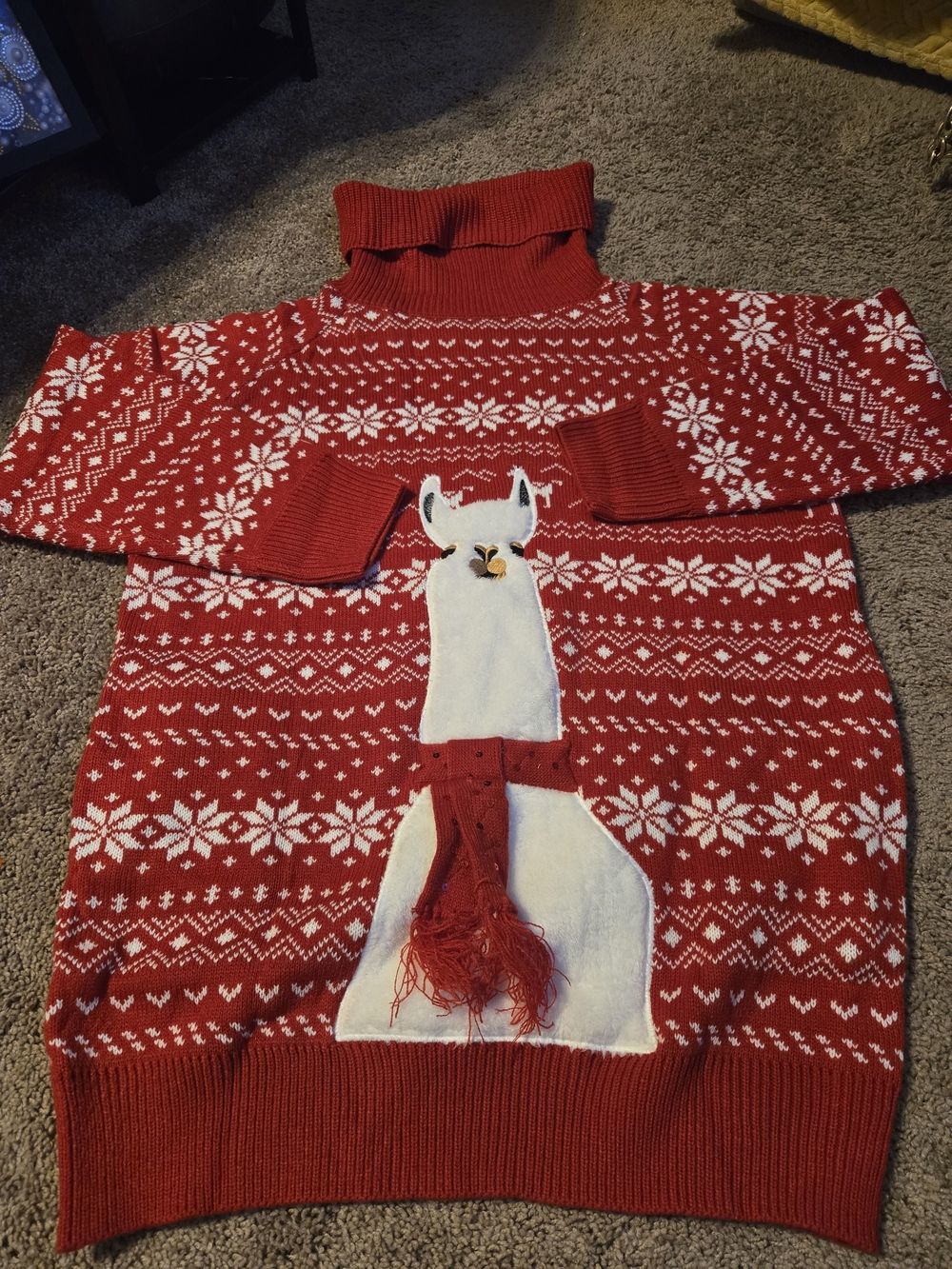 Women's Red Llama Turtleneck Sweater - Cozy Holiday Knit